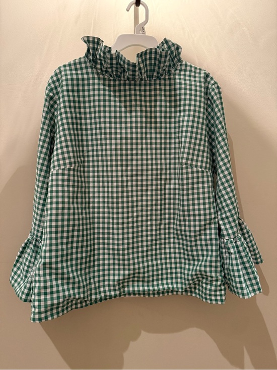Elizabeth Wilson Tops - Elizabeth WILSON Green & White Gingham Ruffle-Neck Blouse Large